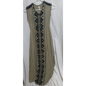 Xhilaration XS Green And Black Maxi Dress, Aztec Detail Big Slits On Sides